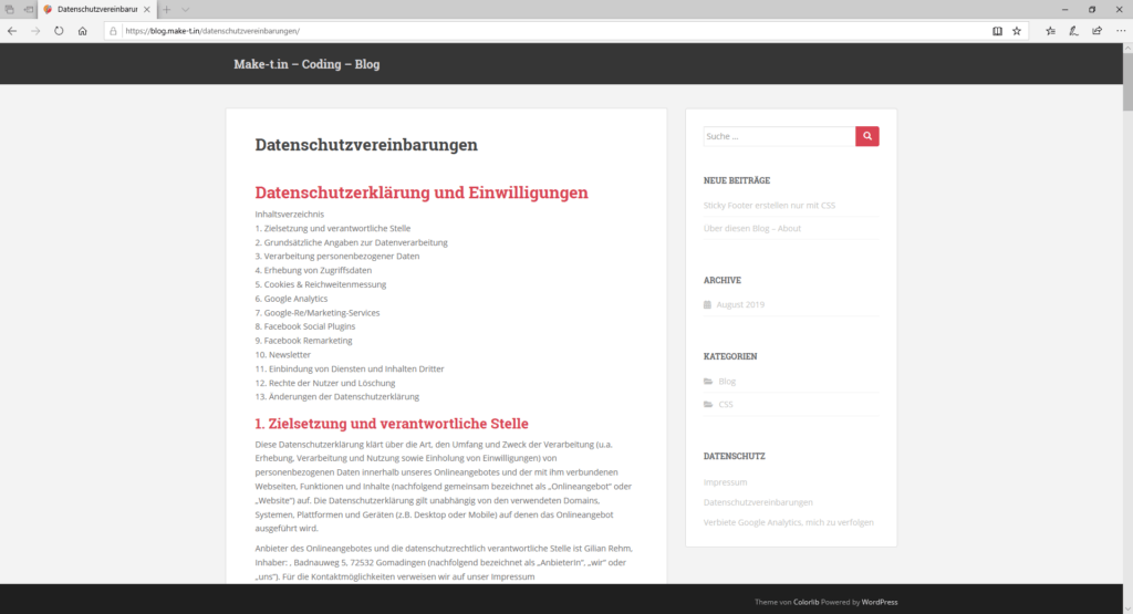 Seite mit viel Inhalt mit Sticky Footer Code