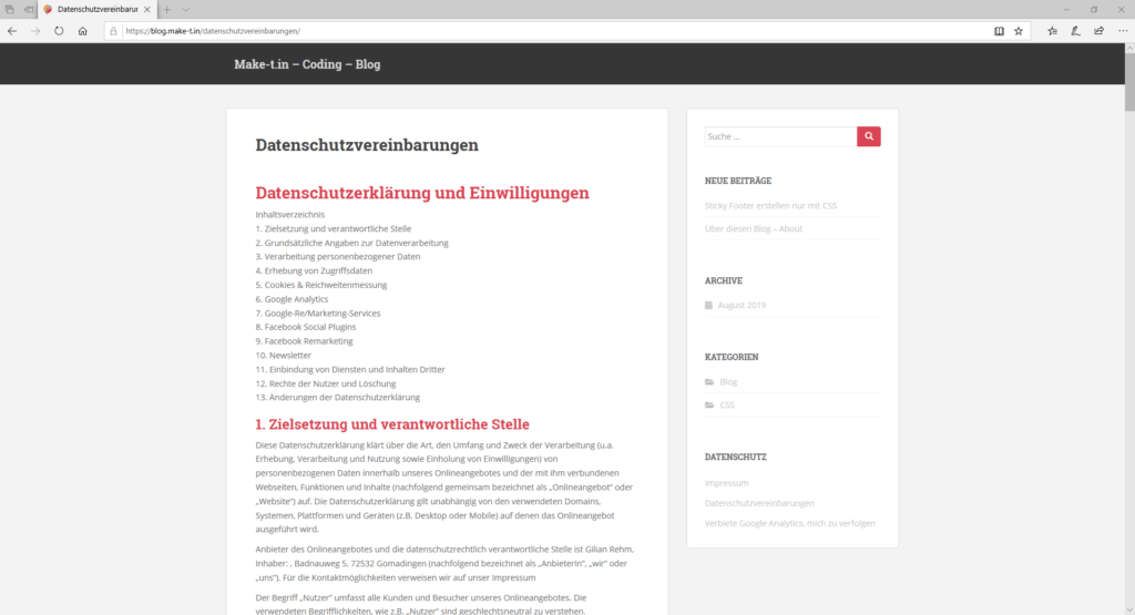 Seite mit viel Inhalt ohne Sticky Footer Code
